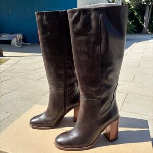 Anthropologie Heeled Tall Brown Leather Boots Size 8